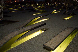 The 9/11 Memorial at the Pentagon. Each lighted bench, designed to look like a plane tail, represents a person who died at the Pentagon. 